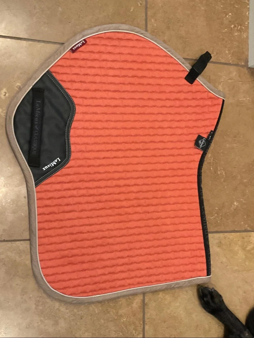 LeMieux Apricot Set CC suede saddle pad and apricot Half Zip Base Layer Top